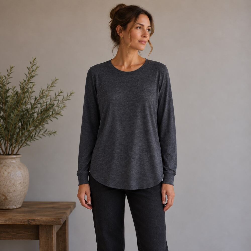 Lunya Gray Knit Long Sleeve Top Large
